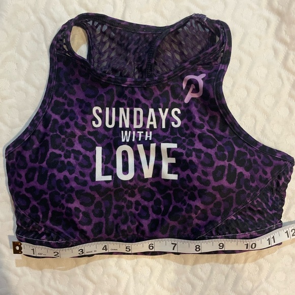 Peloton Wear It To Heart High Neck Sports Bra XS Purple Cheetah Print Mesh Back - Picture 6 of 8